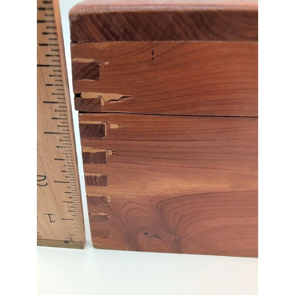 Vintage Cedar Wooden Hinged Recipe Index File Trinket Box